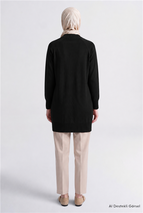 Yüksek Yaka Basic Triko Tunik Siyah 