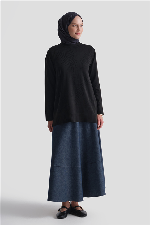 Jakar Desenli Triko Tunik Siyah 