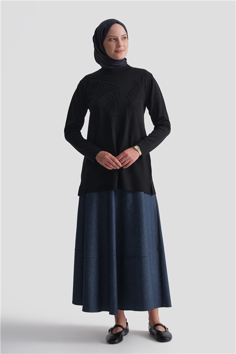 Jakar Desenli Triko Tunik Siyah 