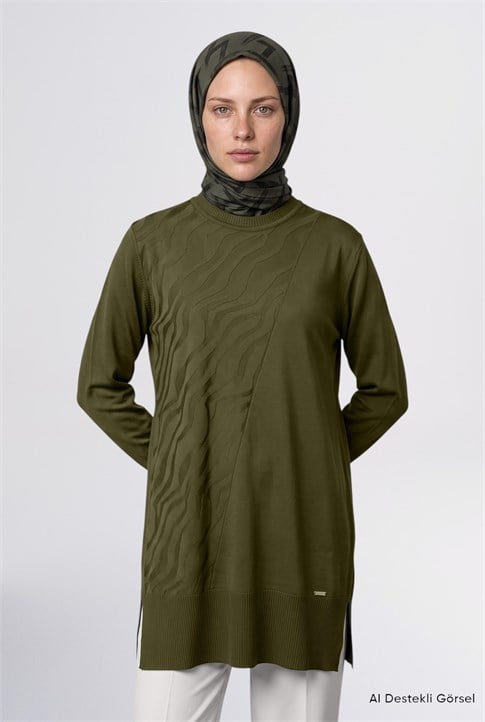 Zebra Desenli Triko Tunik Haki 