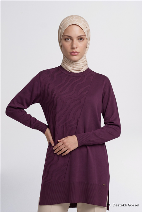 Zebra Desenli Triko Tunik Mürdüm 