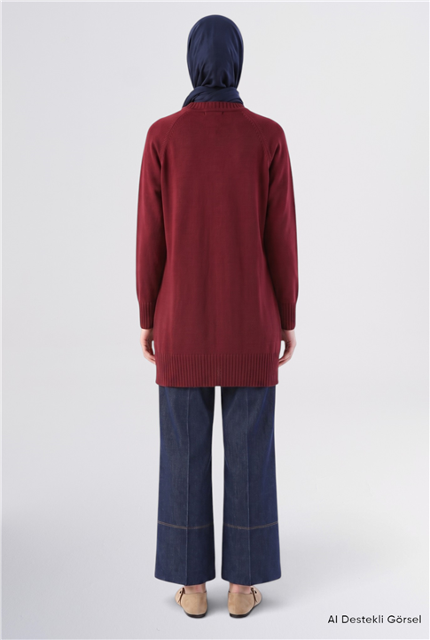 Jakarlı Triko Tunik Bordo 