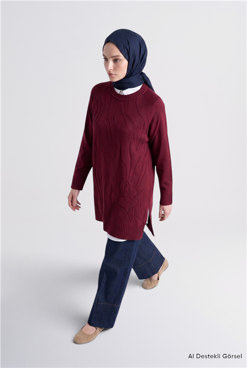 Jakarlı Triko Tunik Bordo 