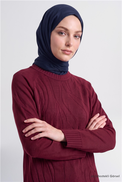 Jakarlı Triko Tunik Bordo 