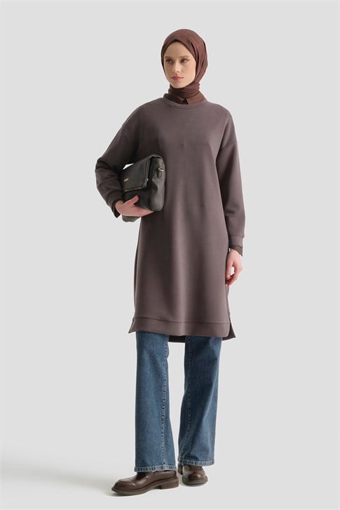 Modal Karışımlı Basic Tunik Acı Kahve 