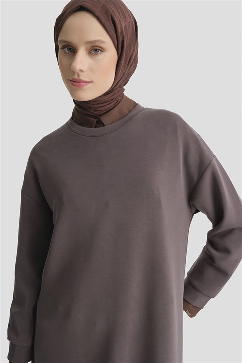 Modal Karışımlı Basic Tunik Acı Kahve 