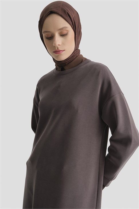 Modal Karışımlı Basic Tunik Acı Kahve 