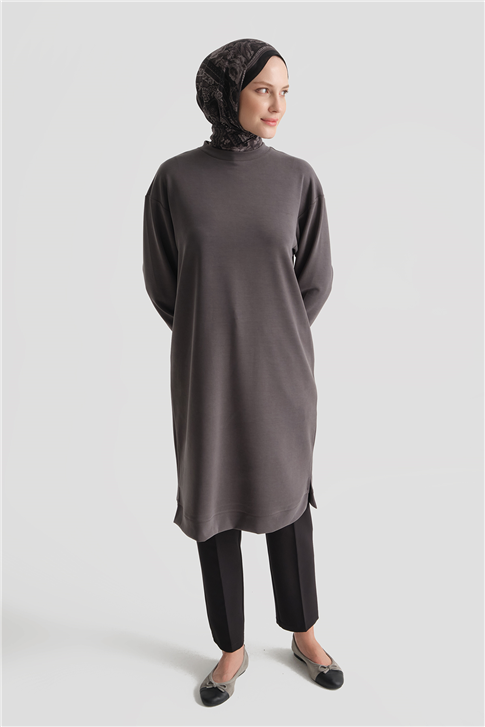 Modal Karışımlı Basic Tunik Antrasit 