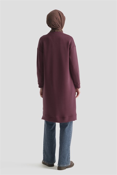 Modal Karışımlı Basic Tunik Bordo