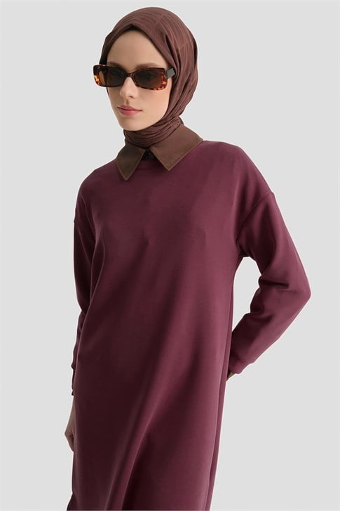 Modal Karışımlı Basic Tunik Bordo