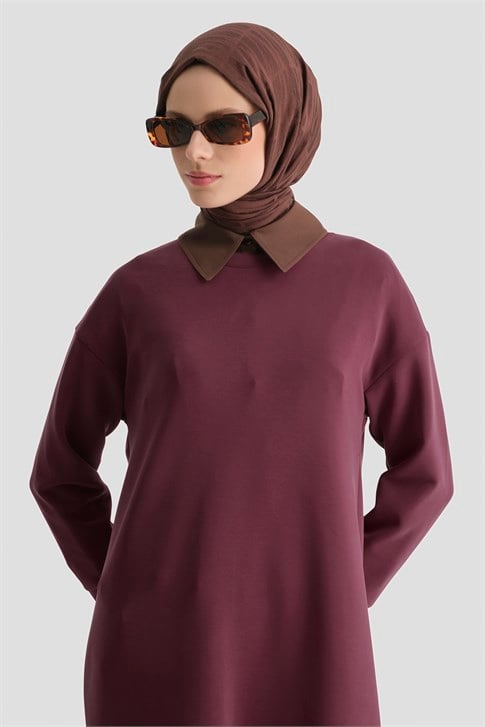 Modal Karışımlı Basic Tunik Bordo