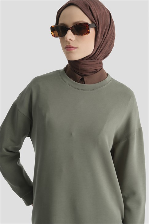 Modal Karışımlı Basic Tunik Haki 