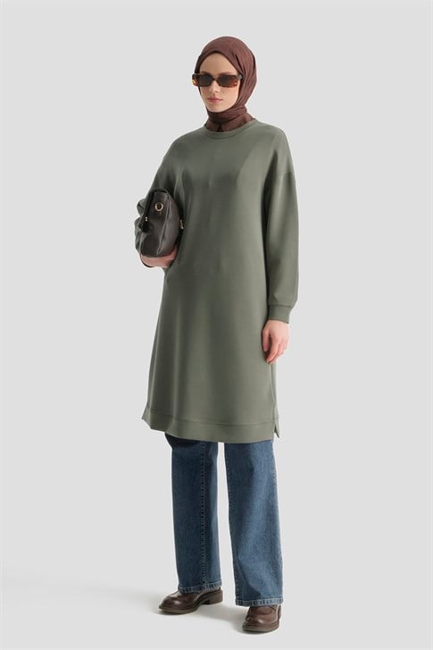 Modal Karışımlı Basic Tunik Haki 