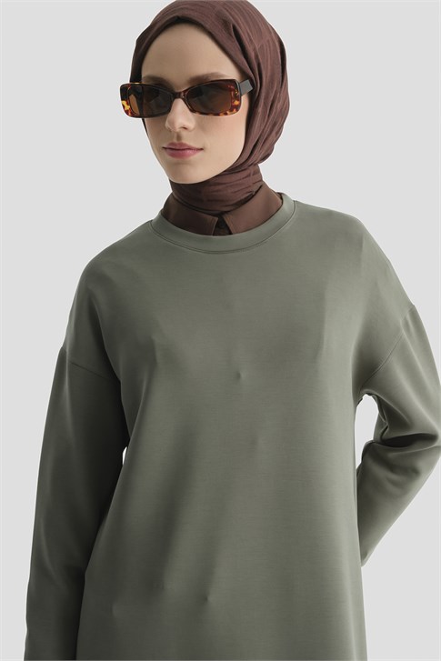Modal Karışımlı Basic Tunik Haki 