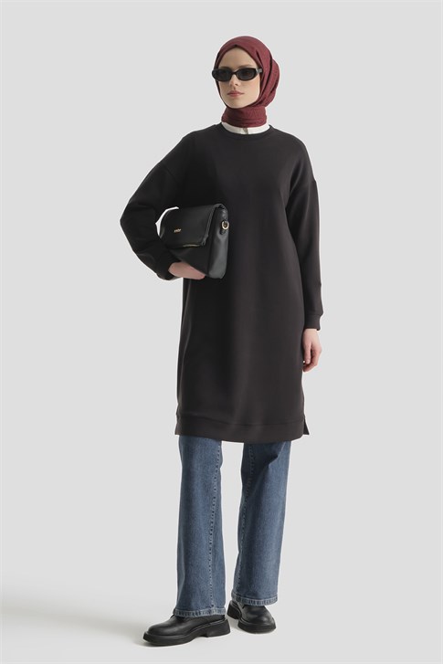Modal Karışımlı Basic Tunik Siyah 