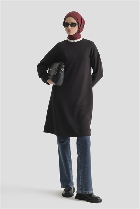 Modal Karışımlı Basic Tunik Siyah 