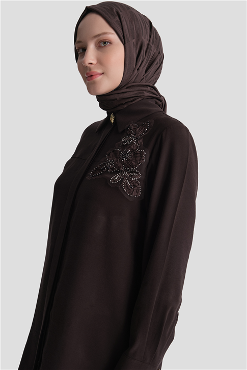 Aplike Detaylı Tunik Acı Kahve 