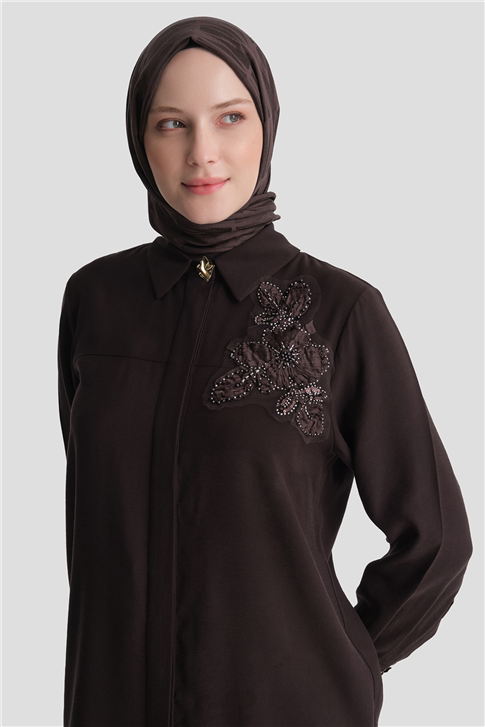 Aplike Detaylı Tunik Acı Kahve 