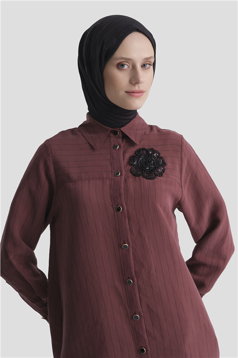 Broş Detaylı Tunik Bordo 