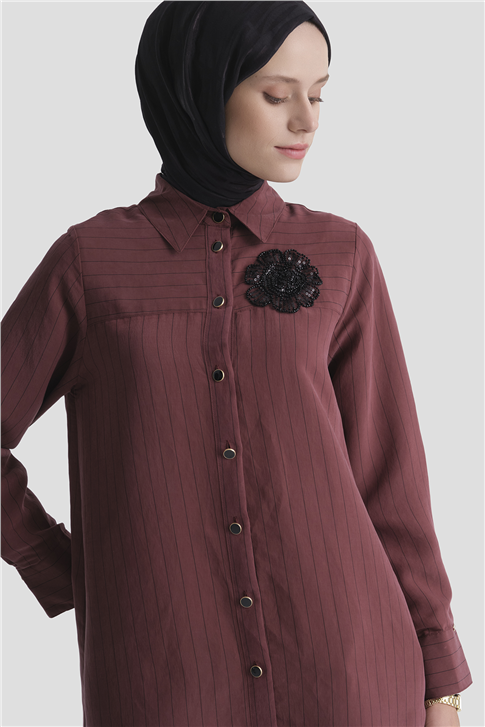 Broş Detaylı Tunik Bordo 