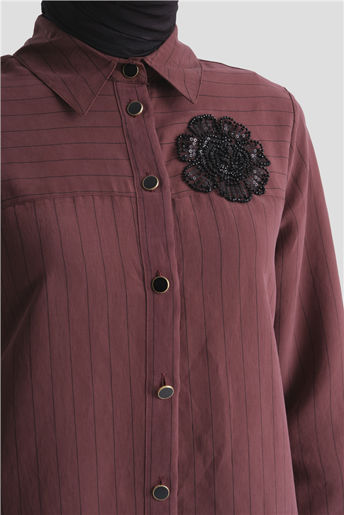 Broş Detaylı Tunik Bordo 