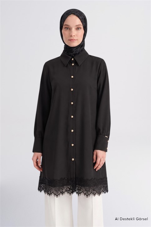 Dantel Detaylı Tunik Siyah 