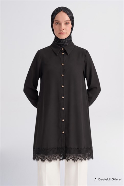 Dantel Detaylı Tunik Siyah 