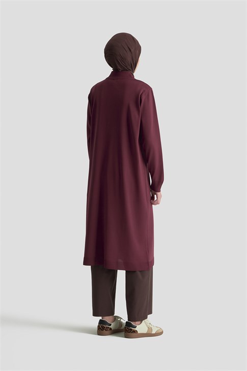 Fermuar Detaylı Triko Tunik Bordo 
