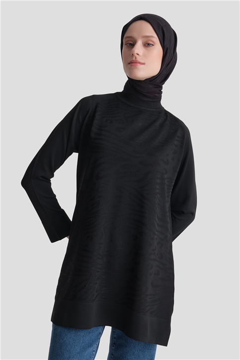 Zebra Desenli Triko Tunik Siyah 