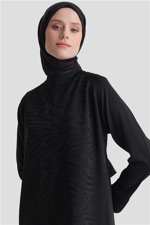 Zebra Desenli Triko Tunik Siyah 