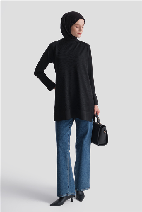 Zebra Desenli Triko Tunik Siyah 