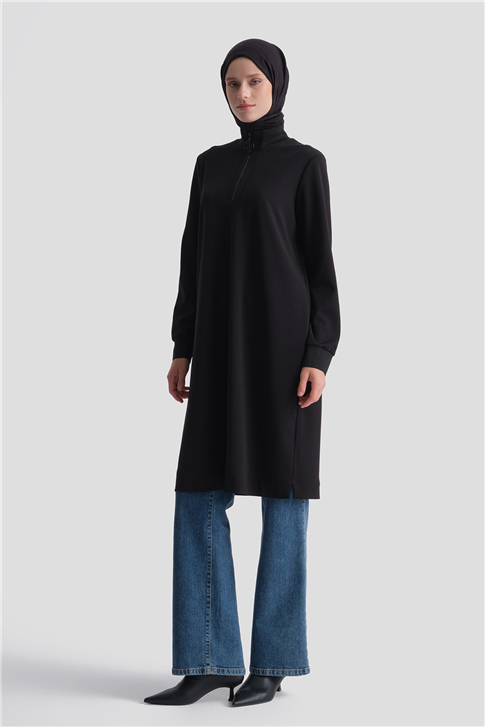 Fermuar Detaylı Basic Tunik Siyah 