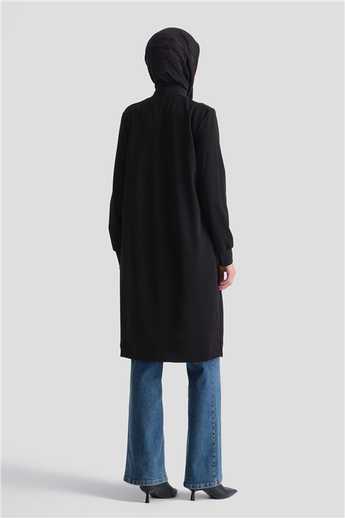 Fermuar Detaylı Basic Tunik Siyah 