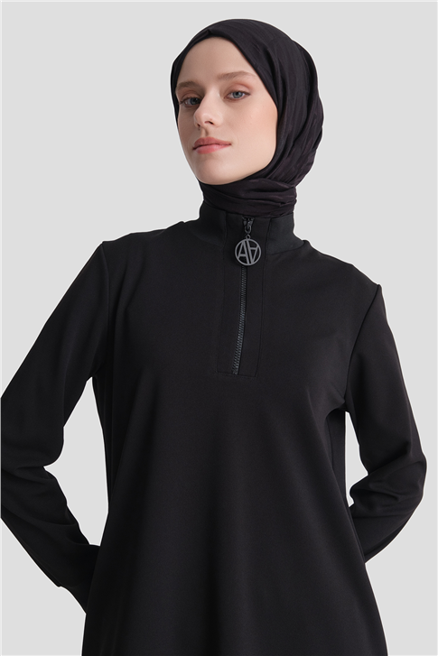 Fermuar Detaylı Basic Tunik Siyah 