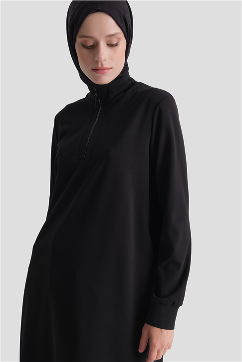 Fermuar Detaylı Basic Tunik Siyah 