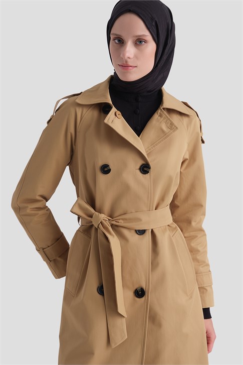 Basic Kısa Trençkot Camel