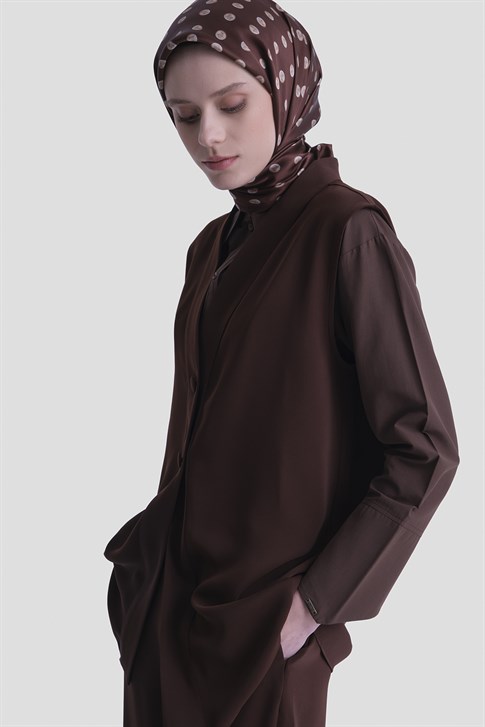 Düğmeli Oversize Yelek Acı kahve