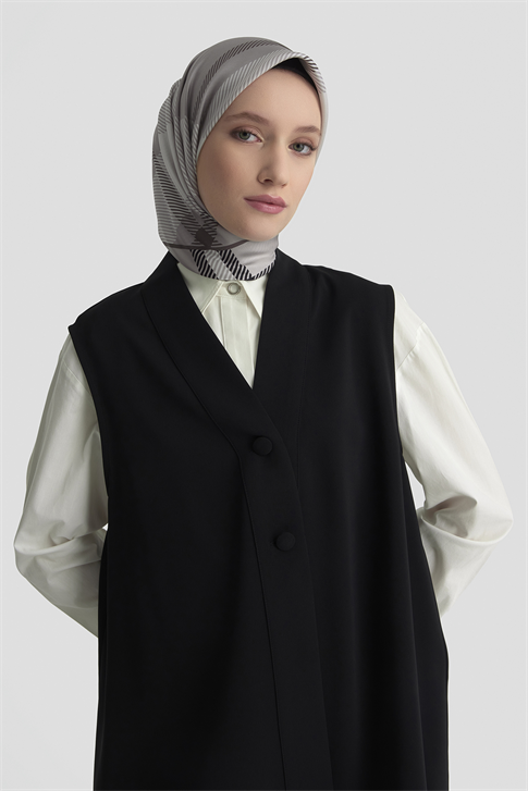 Düğmeli Oversize Yelek Siyah