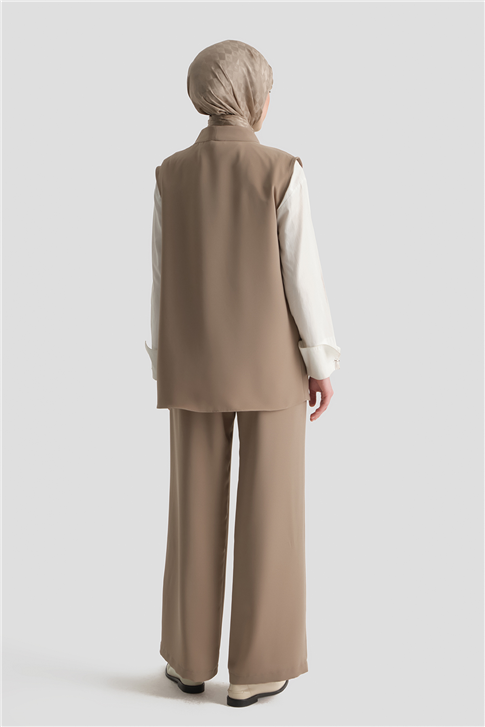 Düğmeli Oversize Yelek Vizon