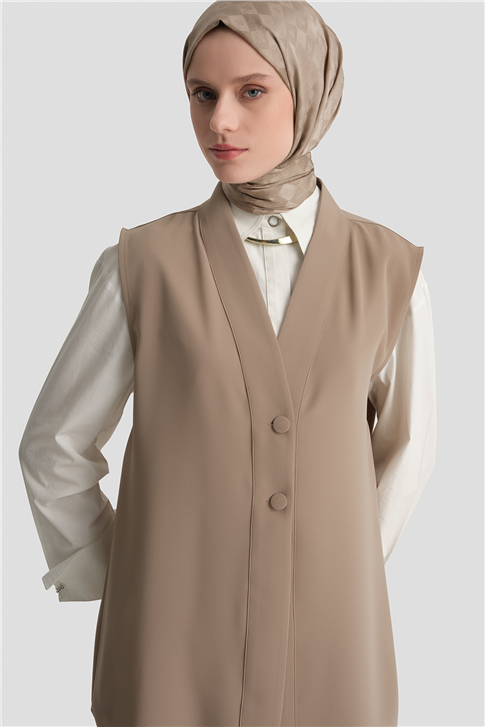 Düğmeli Oversize Yelek Vizon