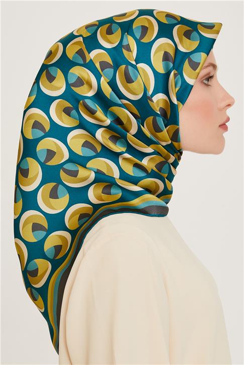 Armine Geometrik Desenli Twill Saf İpek Eşarp 9219D 05
