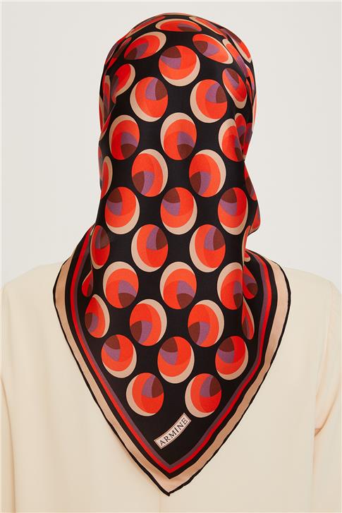 Armine Geometrik Desenli Twill Saf İpek Eşarp 9219D 09
