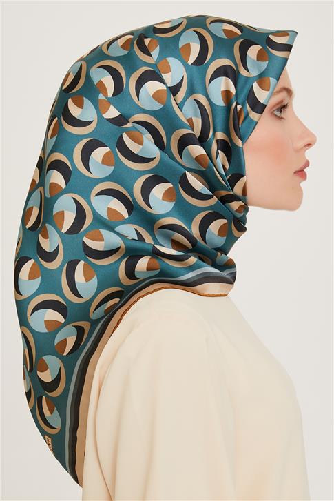 Armine Geometrik Desenli Twill Saf İpek Eşarp 9219D 34