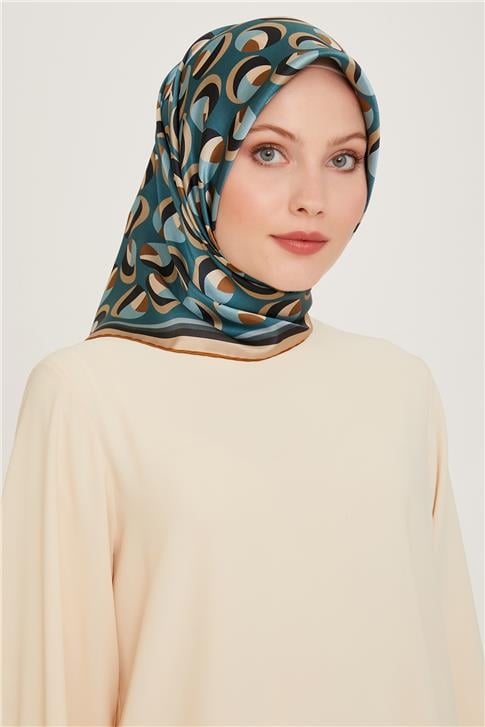 Armine Geometrik Desenli Twill Saf İpek Eşarp 9219D 34