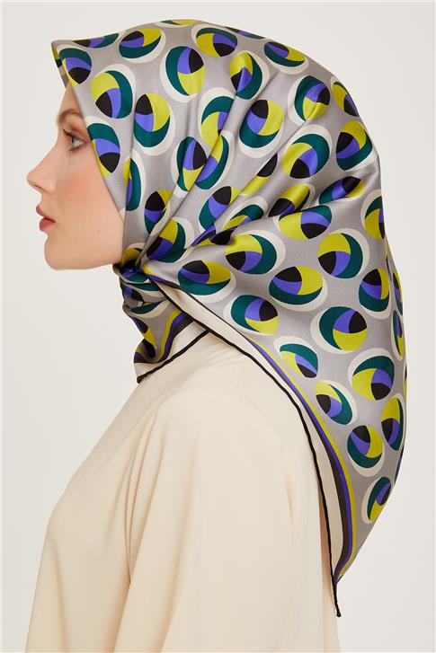 Armine Geometrik Desenli Twill Saf İpek Eşarp 9219D 82