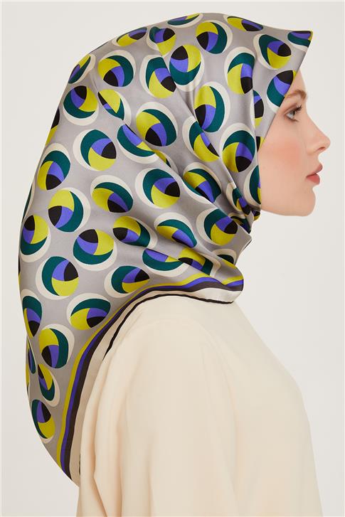 Armine Geometrik Desenli Twill Saf İpek Eşarp 9219D 82