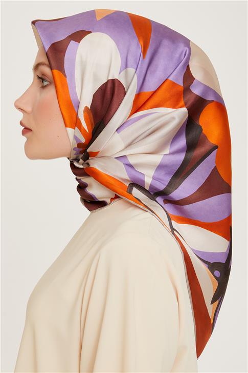 Armine Çiçek Desenli Sura Saf İpek Eşarp 9200D 50 06