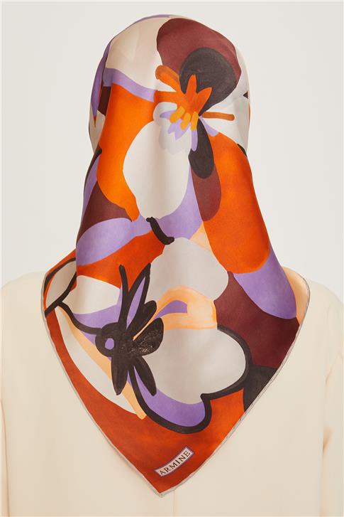 Armine Çiçek Desenli Sura Saf İpek Eşarp 9200D 50 06