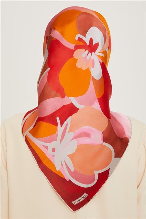 Armine Çiçek Desenli Sura Saf İpek Eşarp 9200D 50 50
