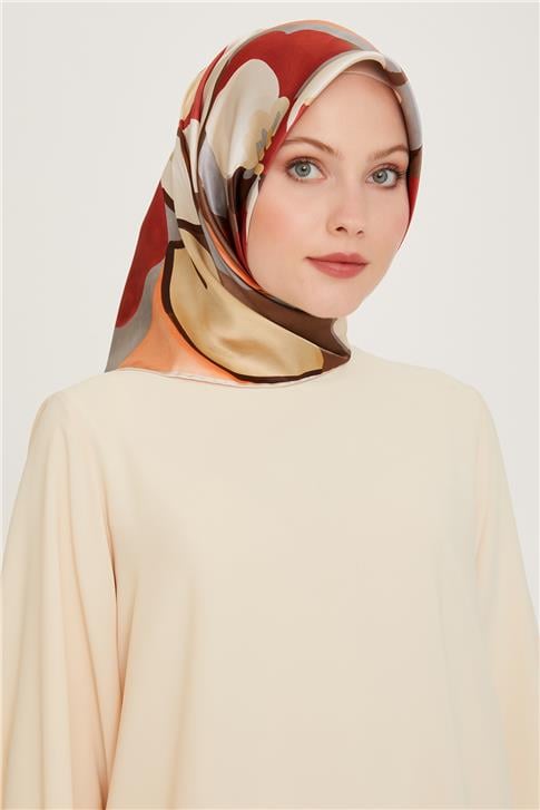 Armine Çiçek Desenli Twill Saf İpek Eşarp 9200D 03